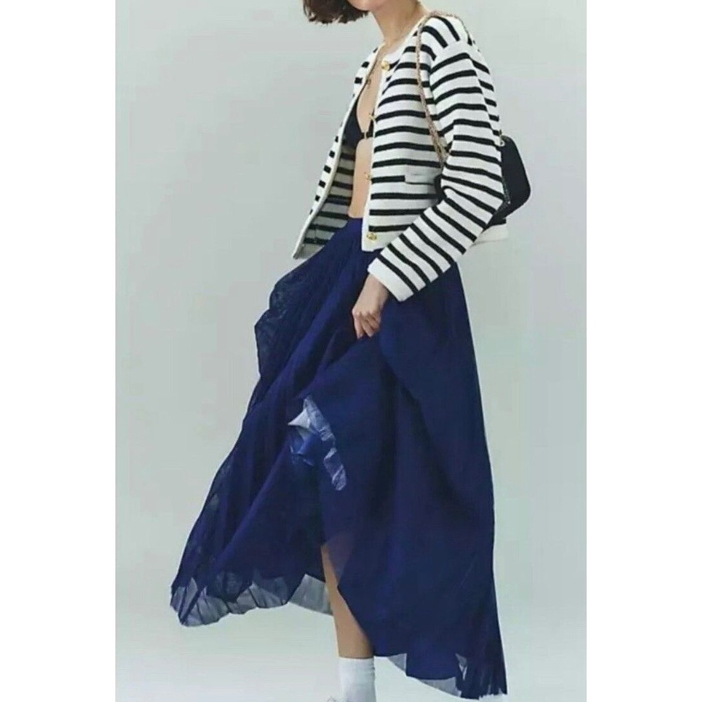 Hutch Anthropologie Pleated Tulle Full Midi Skirt MEDIUM Blue Balletcore Layered